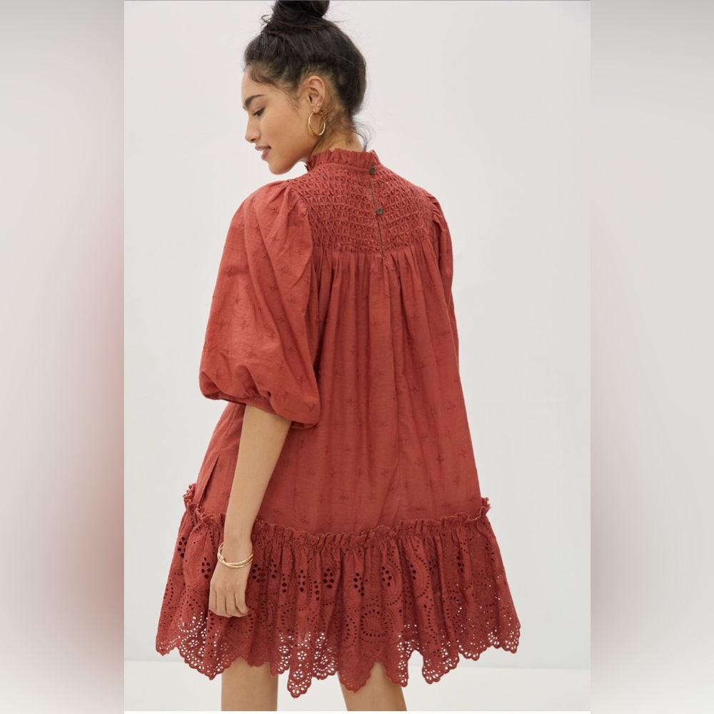EUC Love The Label Lillian puff-sleeved mini dress - size medium - rusted red - Picture 6 of 8